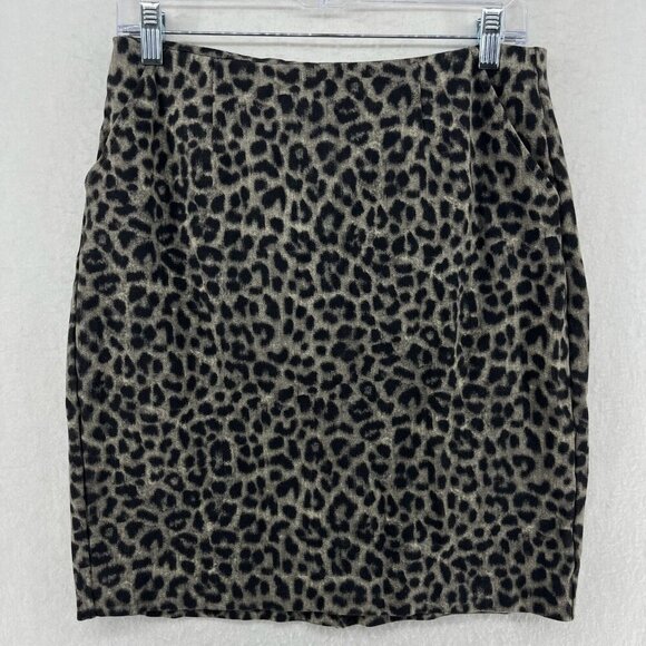 Cabi Skirt Women 6 Gray Black Leopard Print Stretch Ponte Straight & Pencil Mini - Picture 1 of 7
